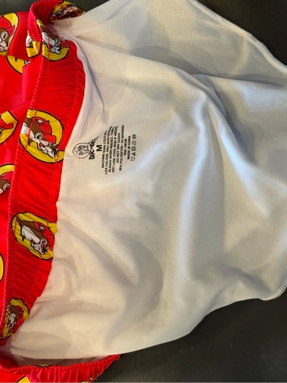 Buc-ee's Men’s Swim Trunks Red Beaver Logo Print Board Shorts Drawstring Medium